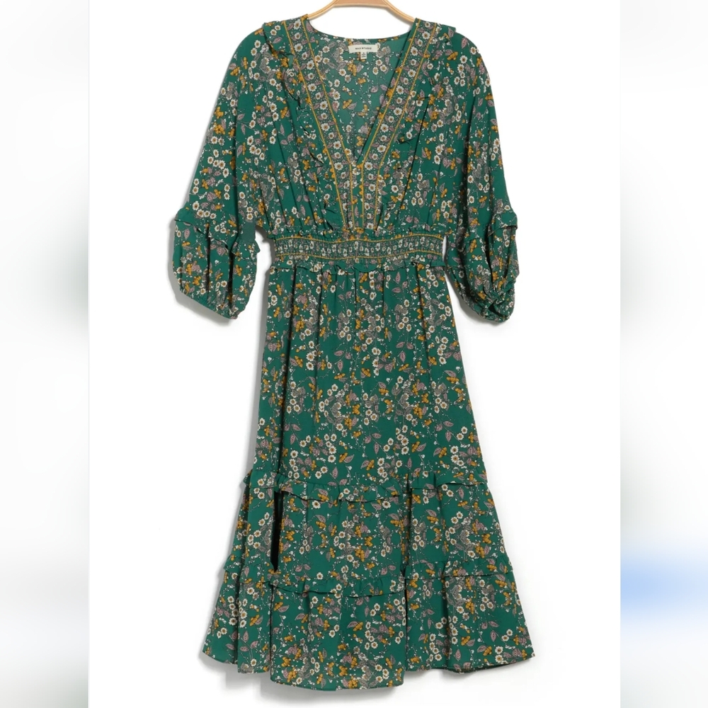 Max Studio v-neck empire waist floral boho midi dress size S wedding guest